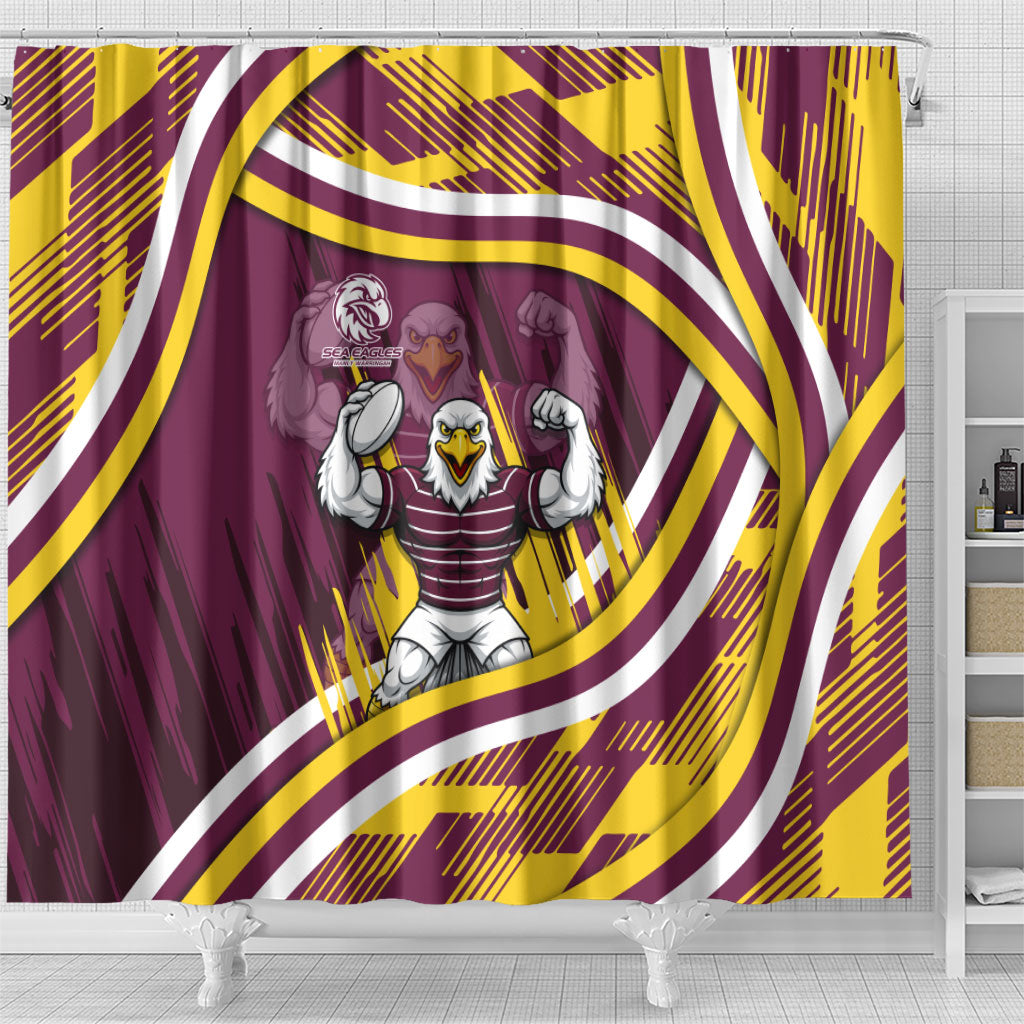 Sea Eagles Rugby Mascot Shower Curtain Fierce Athlete Graphic in Sports Style