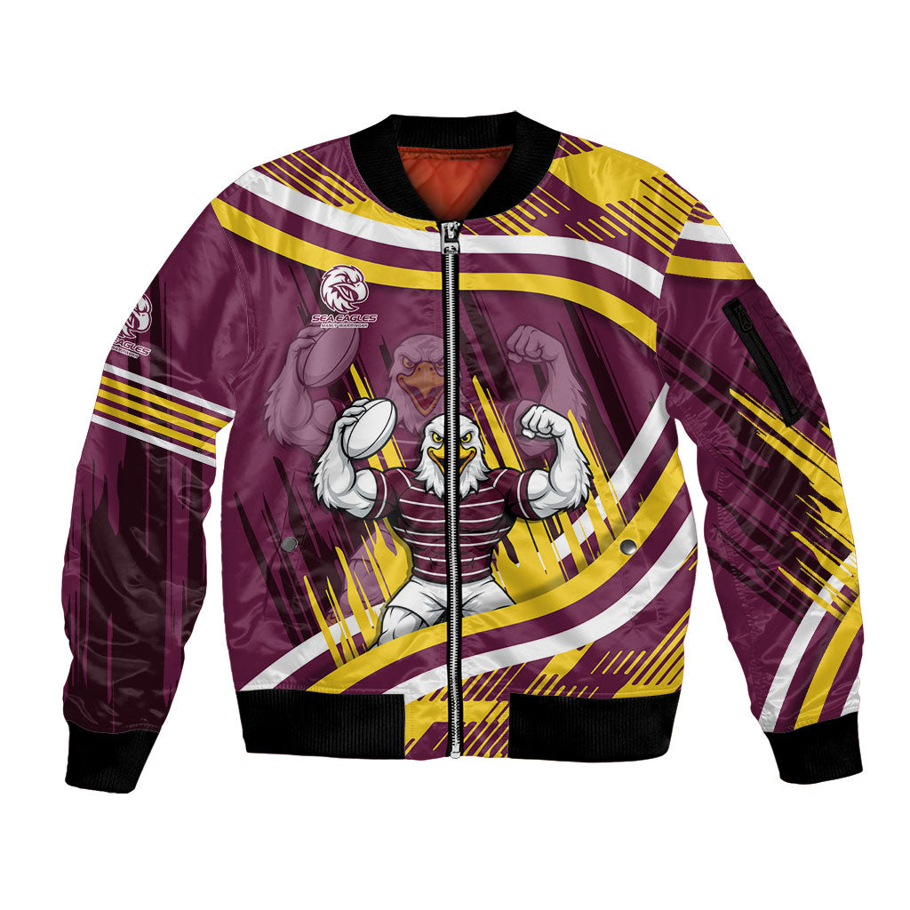 Sea Eagles Rugby Mascot Sleeve Zip Bomber Jacket Fierce Athlete Graphic in Sports Style