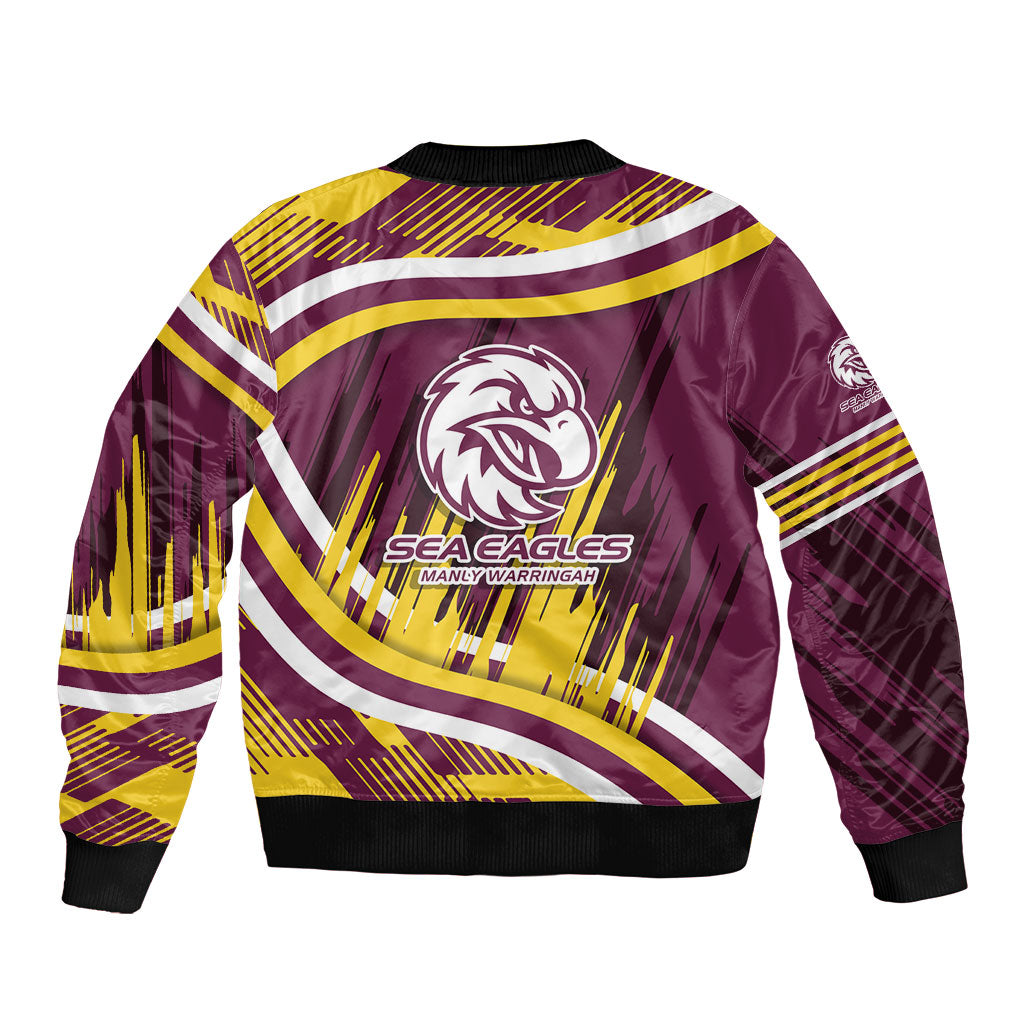 Sea Eagles Rugby Mascot Sleeve Zip Bomber Jacket Fierce Athlete Graphic in Sports Style