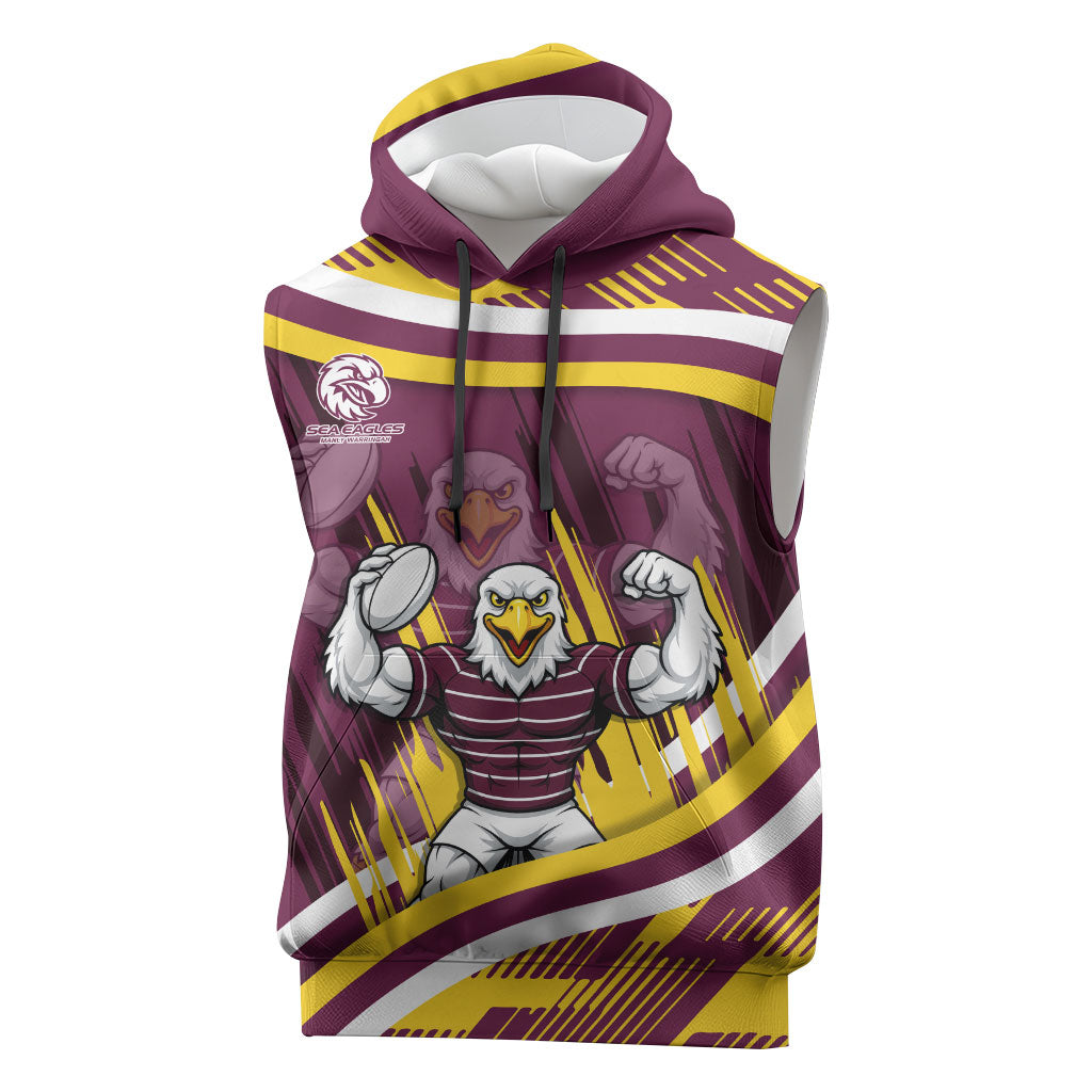 Sea Eagles Rugby Mascot Sleeveless Hoodie Fierce Athlete Graphic in Sports Style