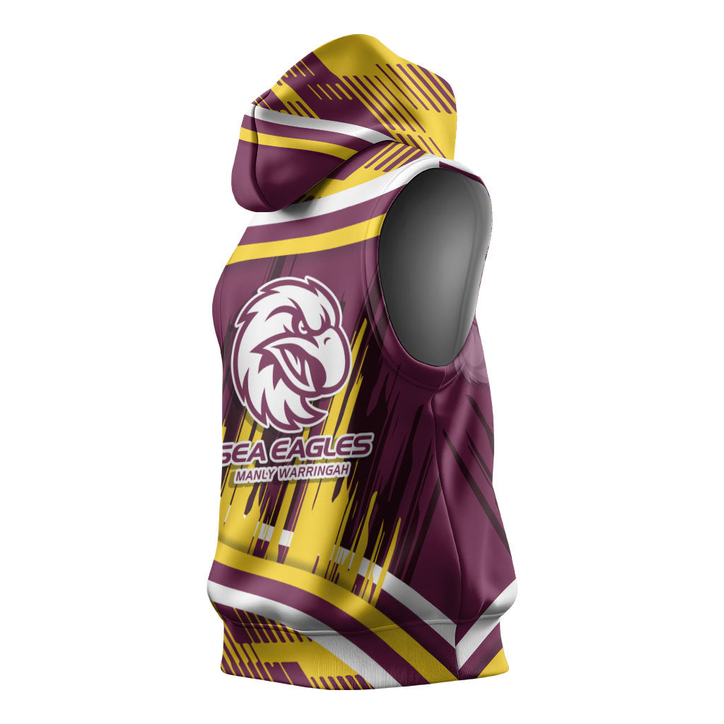 Sea Eagles Rugby Mascot Sleeveless Hoodie Fierce Athlete Graphic in Sports Style