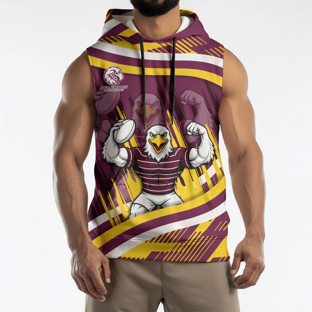 Sea Eagles Rugby Mascot Sleeveless Hoodie Fierce Athlete Graphic in Sports Style