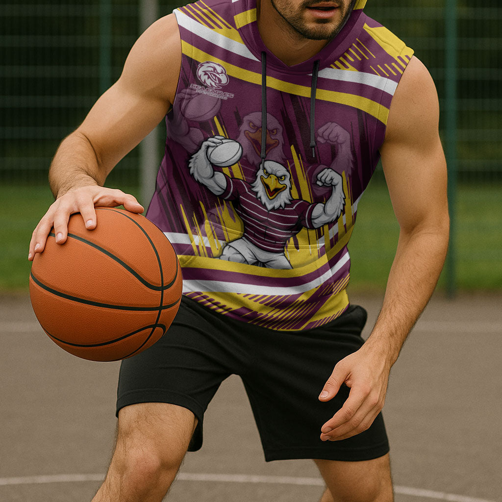 Sea Eagles Rugby Mascot Sleeveless Hoodie Fierce Athlete Graphic in Sports Style