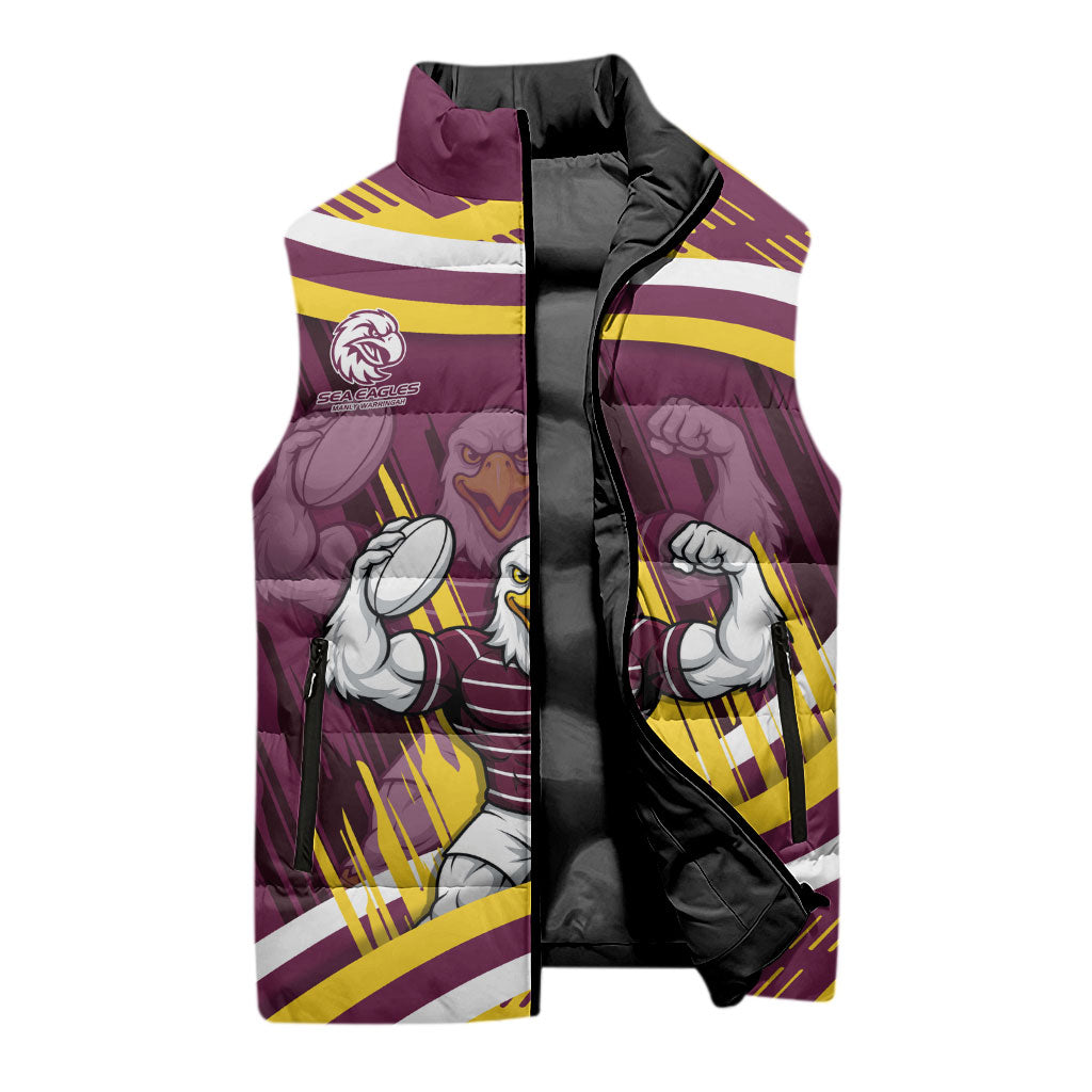 Sea Eagles Rugby Mascot Sleeveless Puffer Jacket Fierce Athlete Graphic in Sports Style