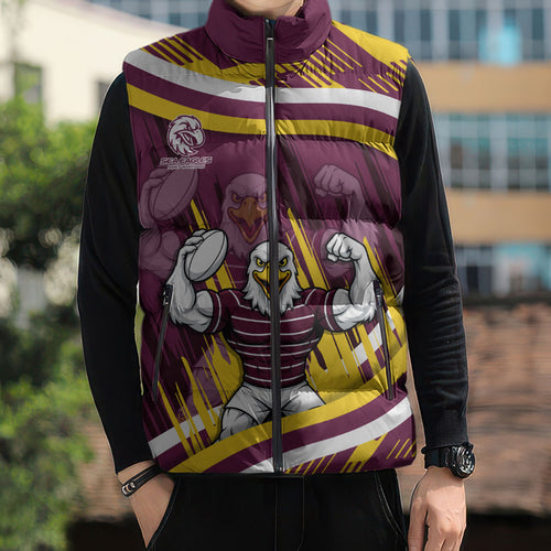 Sea Eagles Rugby Mascot Sleeveless Puffer Jacket Fierce Athlete Graphic in Sports Style