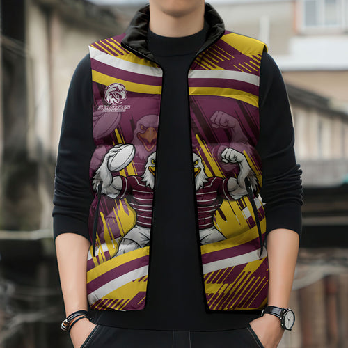 Sea Eagles Rugby Mascot Sleeveless Puffer Jacket Fierce Athlete Graphic in Sports Style