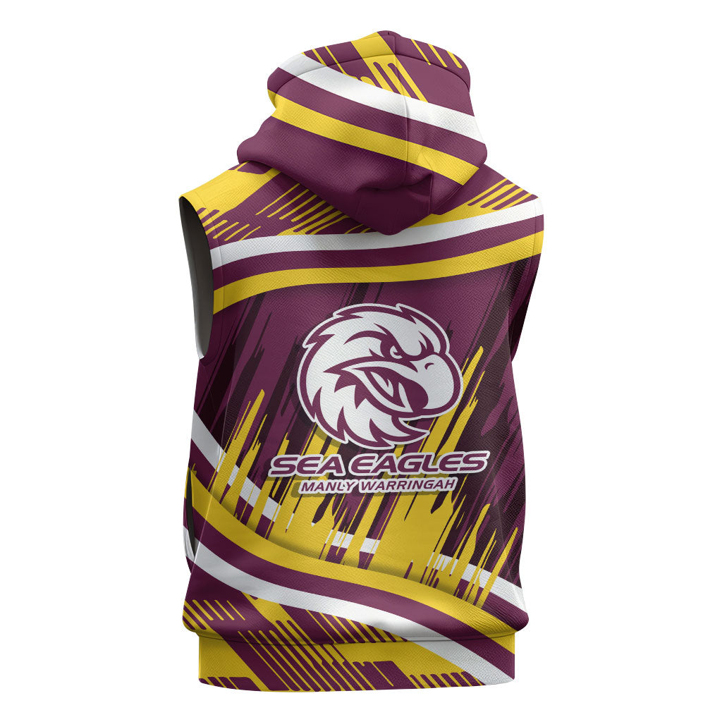 Sea Eagles Rugby Mascot Sleeveless Zip Hoodie Fierce Athlete Graphic in Sports Style