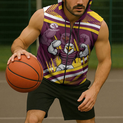 Sea Eagles Rugby Mascot Sleeveless Zip Hoodie Fierce Athlete Graphic in Sports Style
