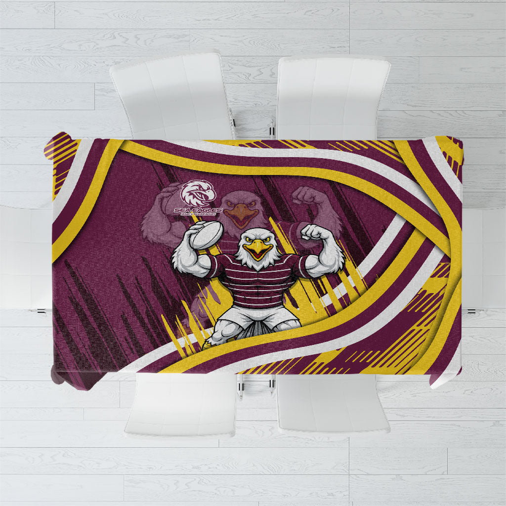Sea Eagles Rugby Mascot Tablecloth Fierce Athlete Graphic in Sports Style