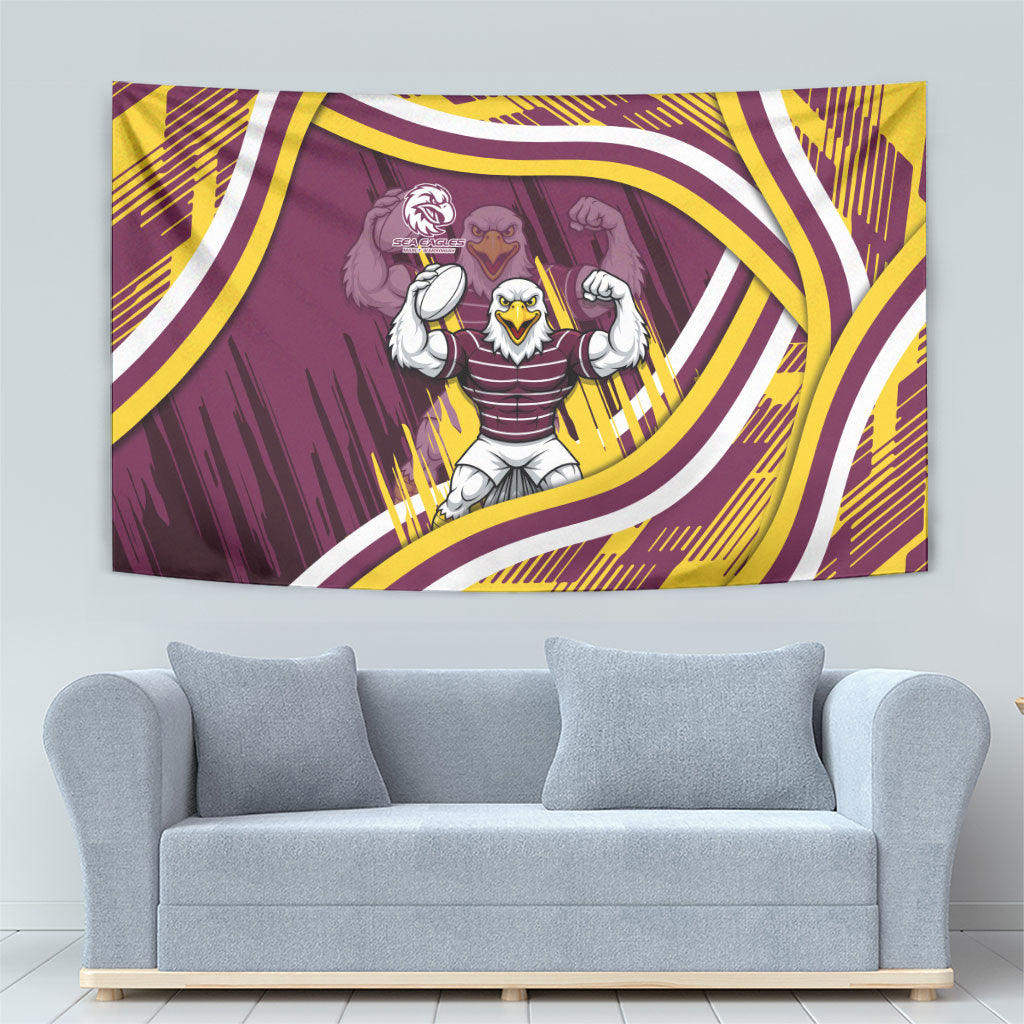 Sea Eagles Rugby Mascot Tapestry Fierce Athlete Graphic in Sports Style