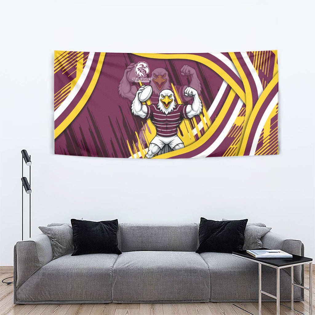 Sea Eagles Rugby Mascot Tapestry Fierce Athlete Graphic in Sports Style