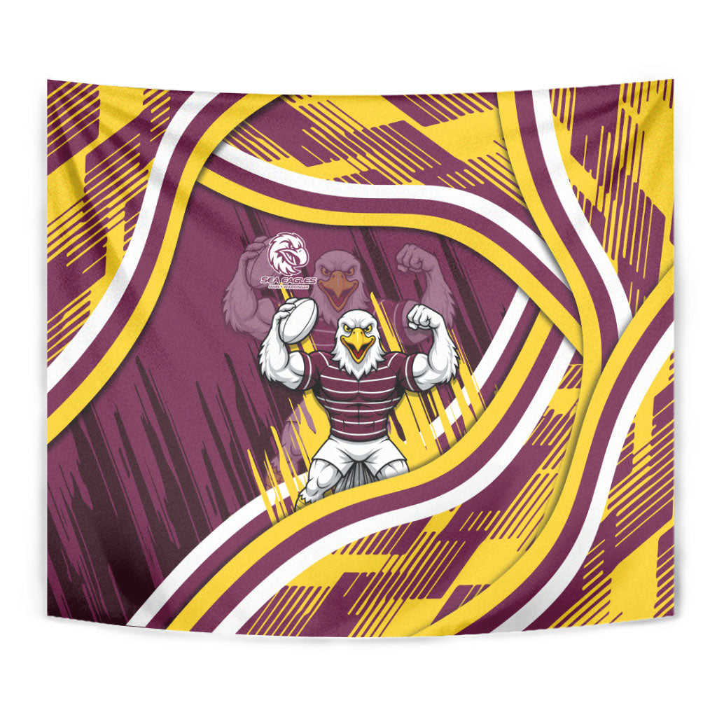Sea Eagles Rugby Mascot Tapestry Fierce Athlete Graphic in Sports Style