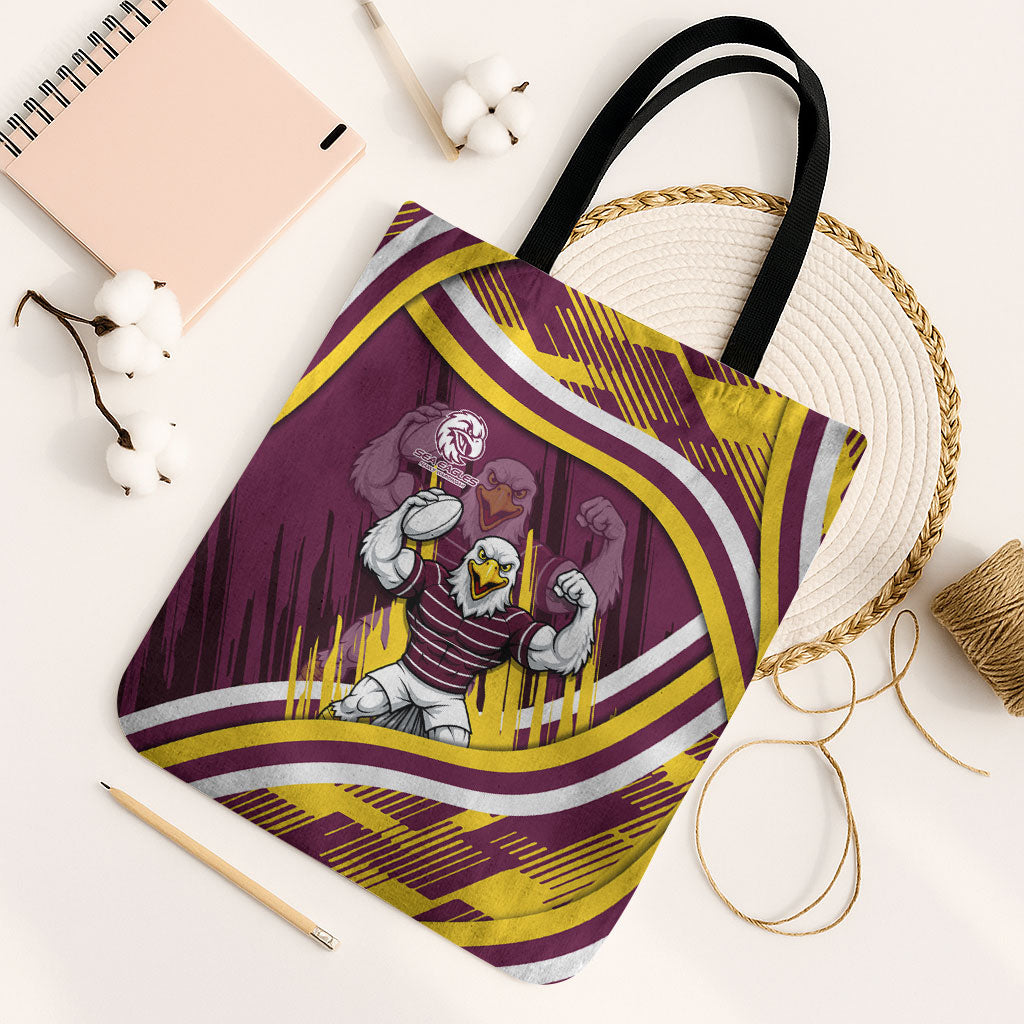 Sea Eagles Rugby Mascot Tote Bag Fierce Athlete Graphic in Sports Style