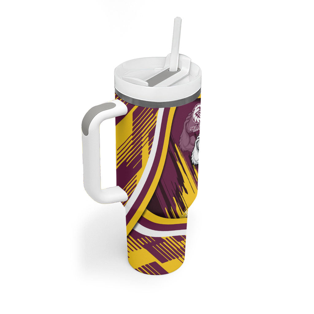 Sea Eagles Rugby Mascot Tumbler With Handle Fierce Athlete Graphic in Sports Style