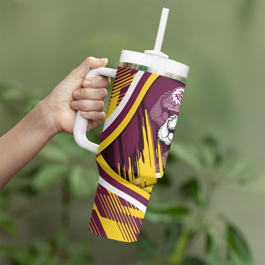 Sea Eagles Rugby Mascot Tumbler With Handle Fierce Athlete Graphic in Sports Style