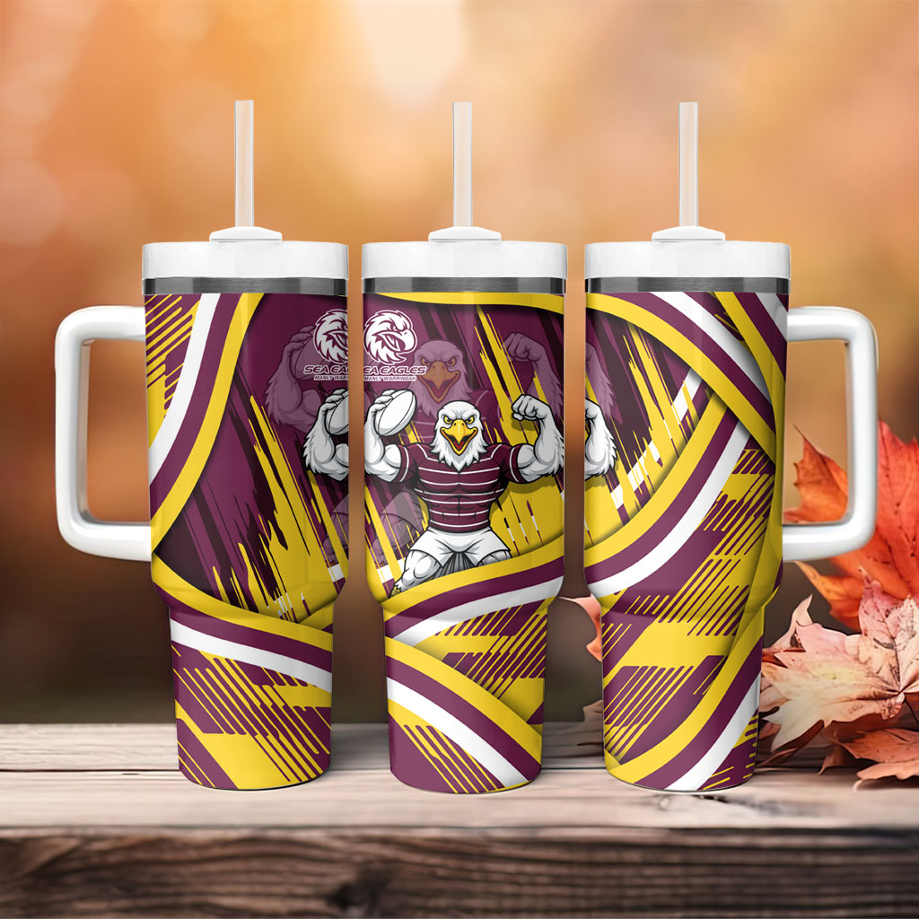 Sea Eagles Rugby Mascot Tumbler With Handle Fierce Athlete Graphic in Sports Style