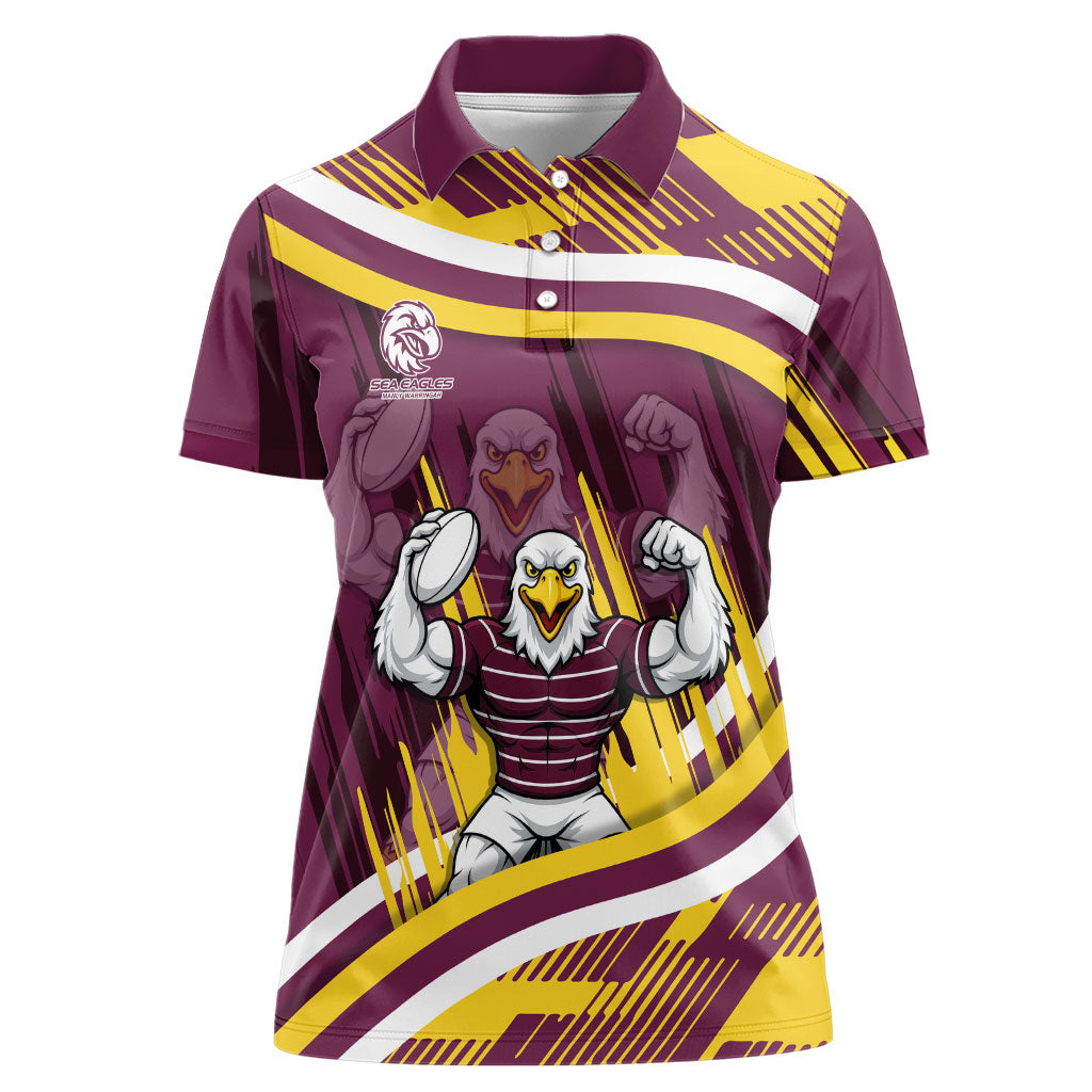 Sea Eagles Rugby Mascot Women Polo Shirt Fierce Athlete Graphic in Sports Style