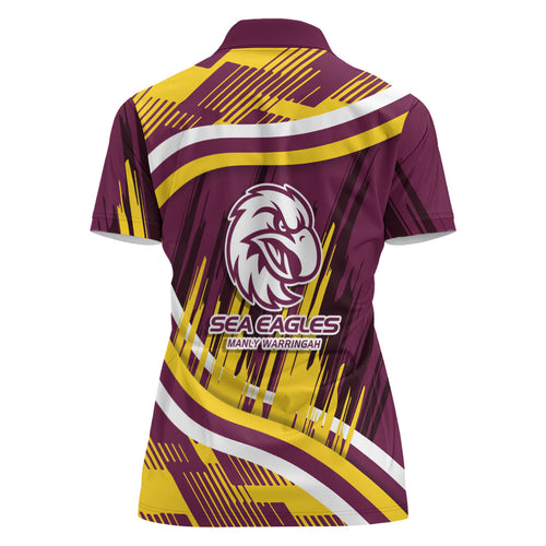 Sea Eagles Rugby Mascot Women Polo Shirt Fierce Athlete Graphic in Sports Style