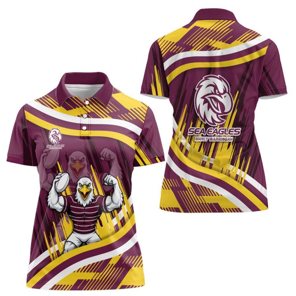 Sea Eagles Rugby Mascot Women Polo Shirt Fierce Athlete Graphic in Sports Style