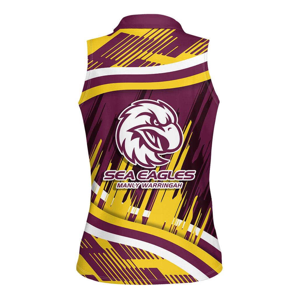 Sea Eagles Rugby Mascot Women Sleeveless Polo Shirt Fierce Athlete Graphic in Sports Style