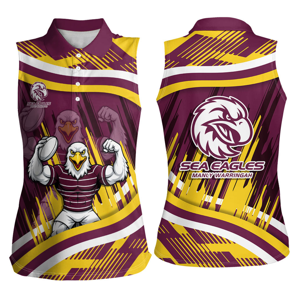Sea Eagles Rugby Mascot Women Sleeveless Polo Shirt Fierce Athlete Graphic in Sports Style