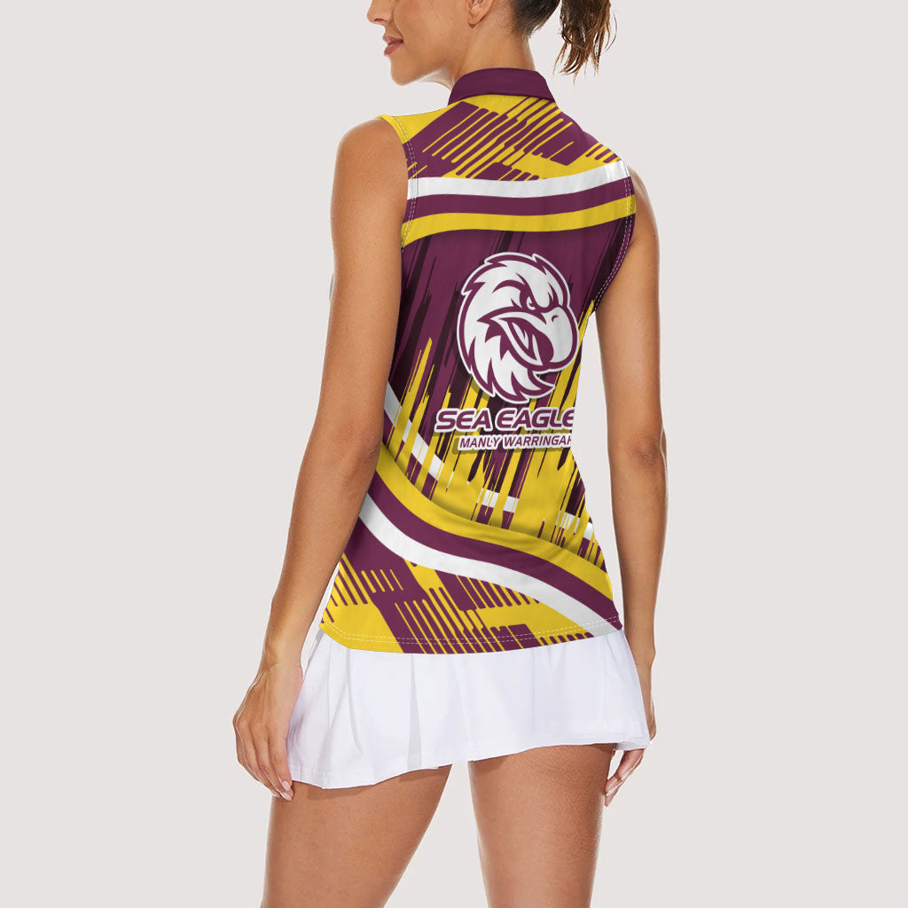 Sea Eagles Rugby Mascot Women Sleeveless Polo Shirt Fierce Athlete Graphic in Sports Style