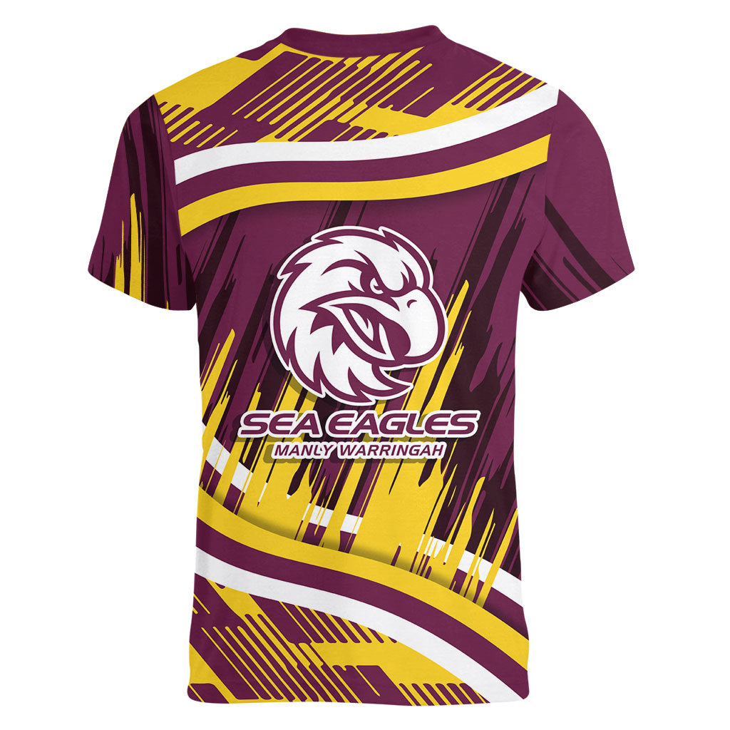 Sea Eagles Rugby Mascot Women V-Neck T-Shirt Fierce Athlete Graphic in Sports Style