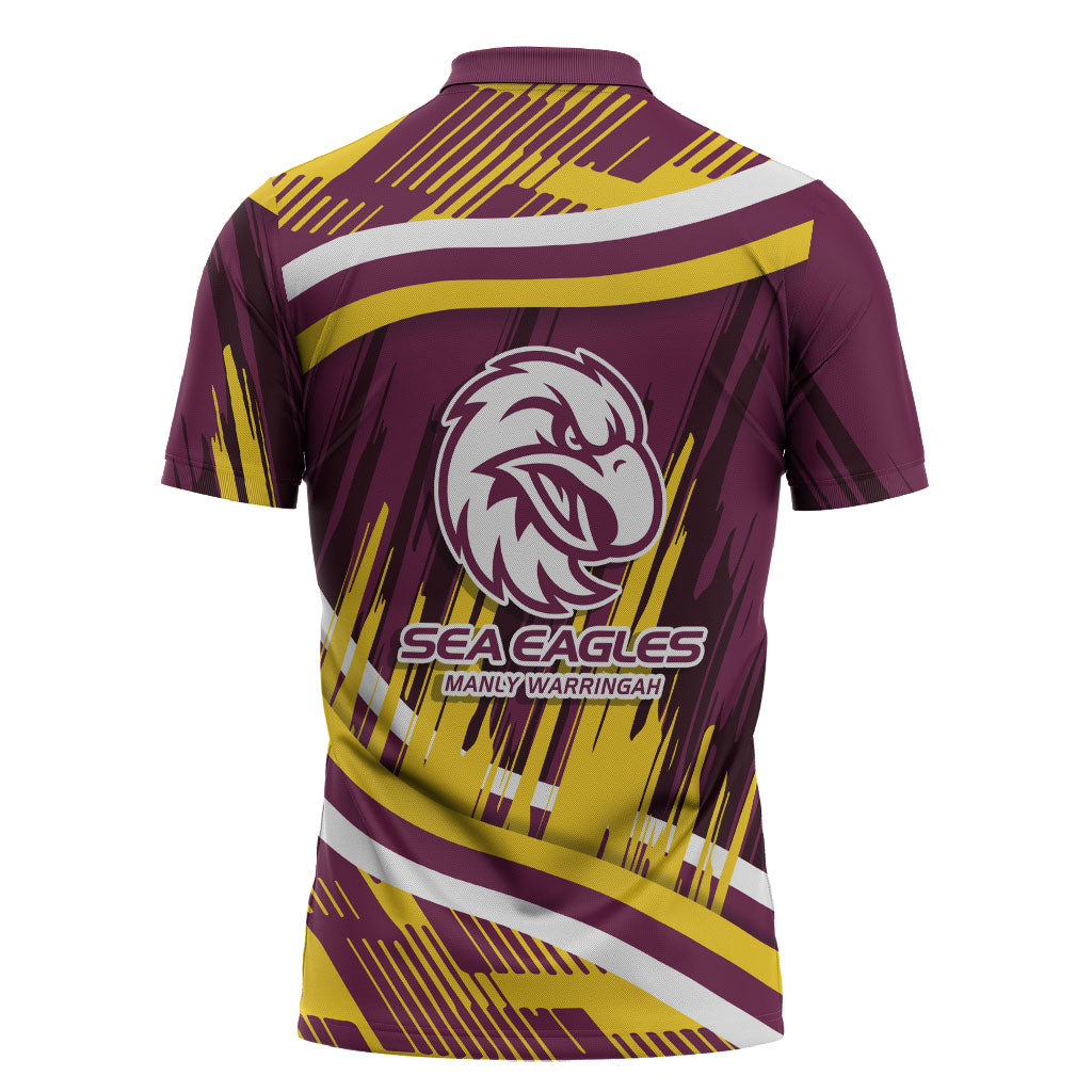 Sea Eagles Rugby Mascot Zipper Polo Shirt Fierce Athlete Graphic in Sports Style