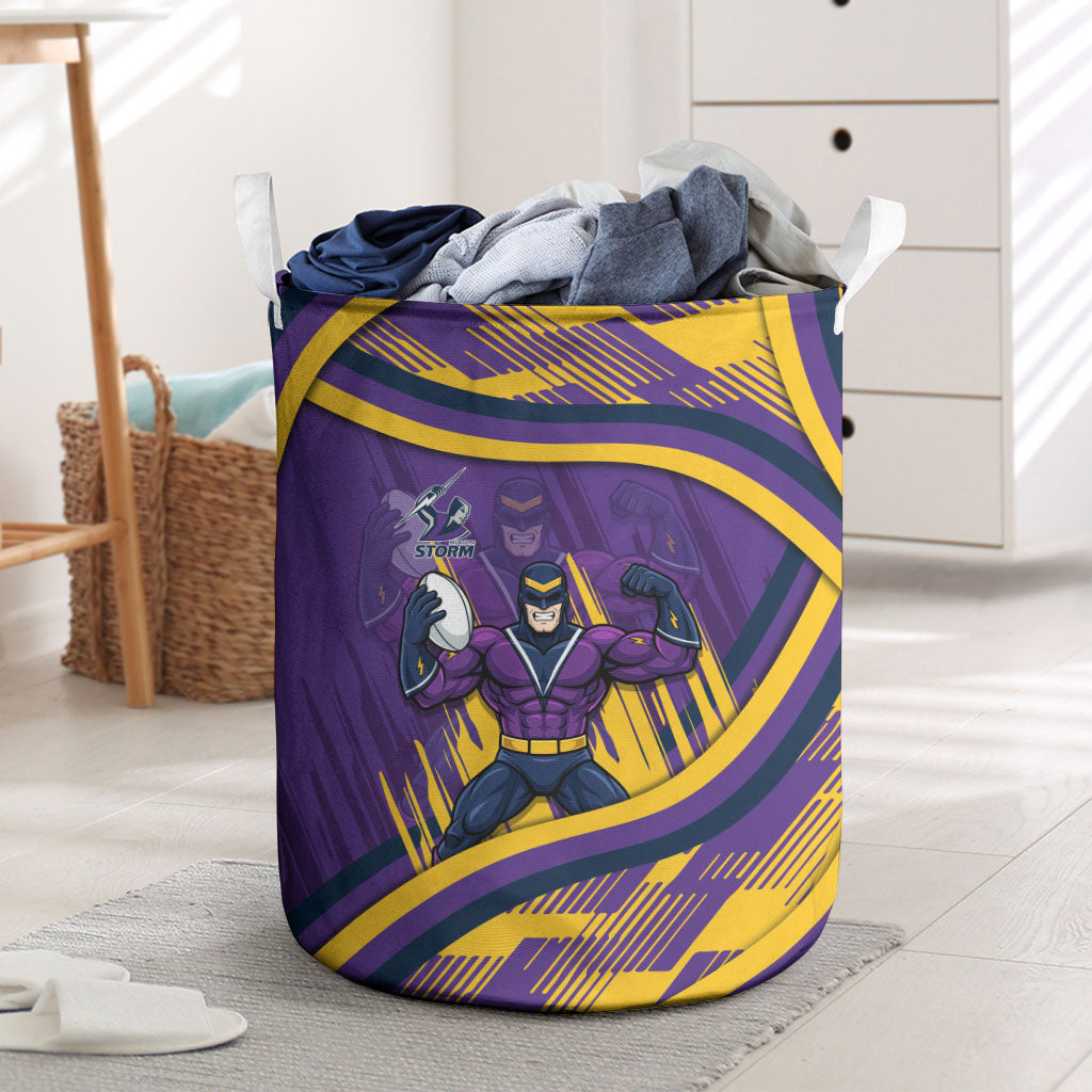 Melbourne Storm Rugby Mascot Laundry Basket Fierce Athlete Graphic in Sports Style