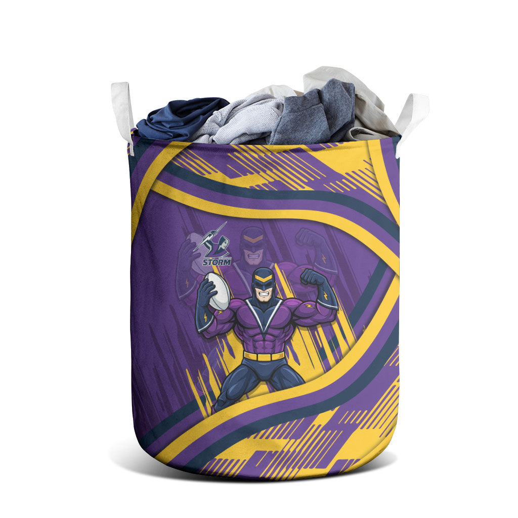 Melbourne Storm Rugby Mascot Laundry Basket Fierce Athlete Graphic in Sports Style