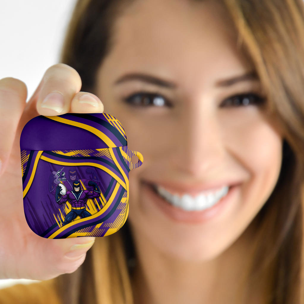 Melbourne Storm Rugby Mascot AirPods Case Fierce Athlete Graphic in Sports Style