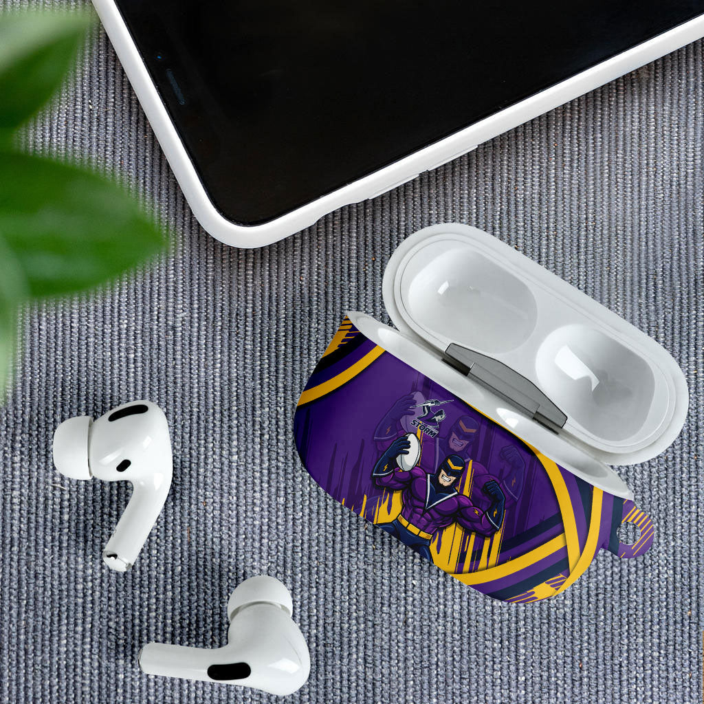 Melbourne Storm Rugby Mascot AirPods Case Fierce Athlete Graphic in Sports Style