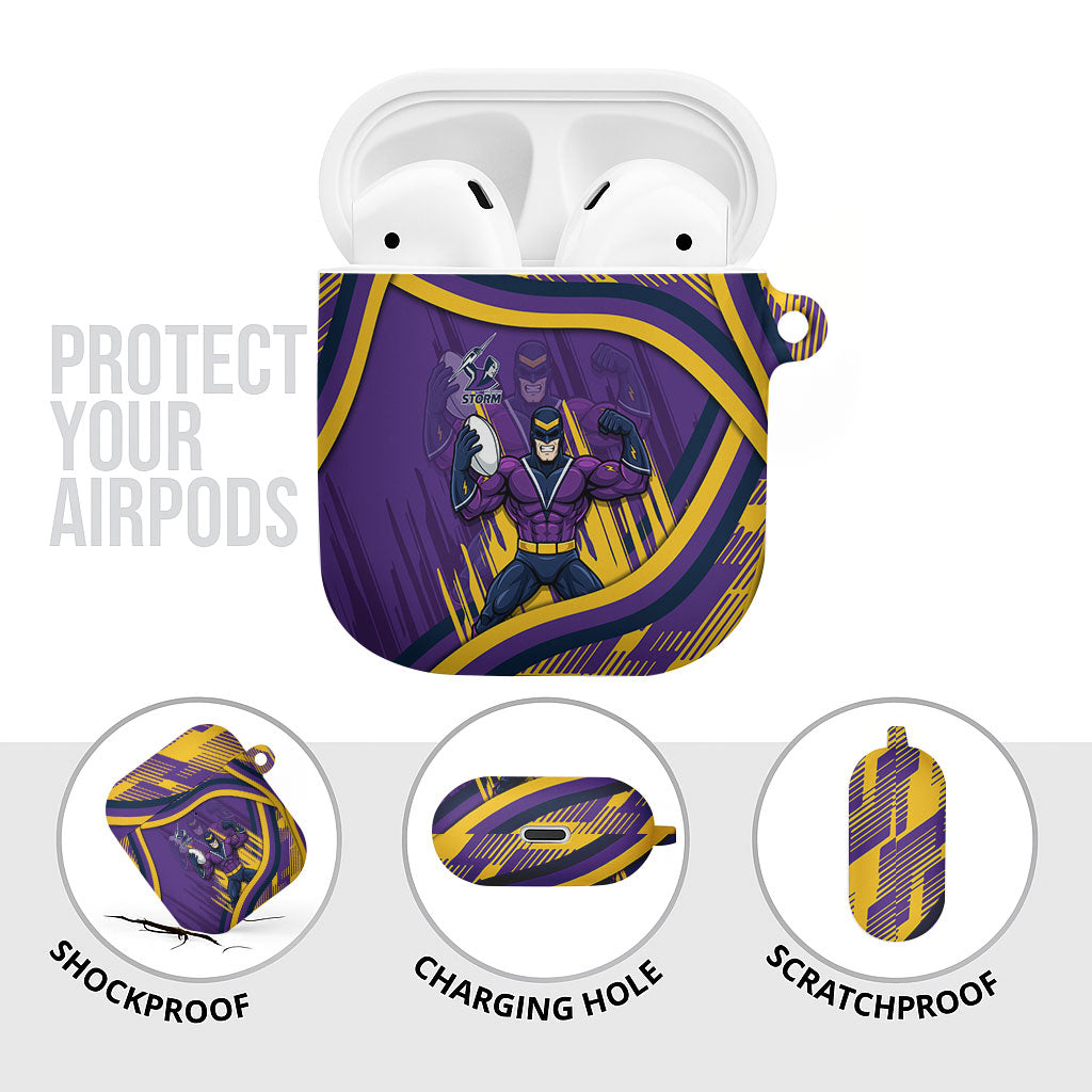 Melbourne Storm Rugby Mascot AirPods Case Fierce Athlete Graphic in Sports Style
