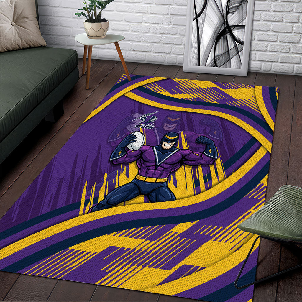 Melbourne Storm Rugby Mascot Area Rug Fierce Athlete Graphic in Sports Style