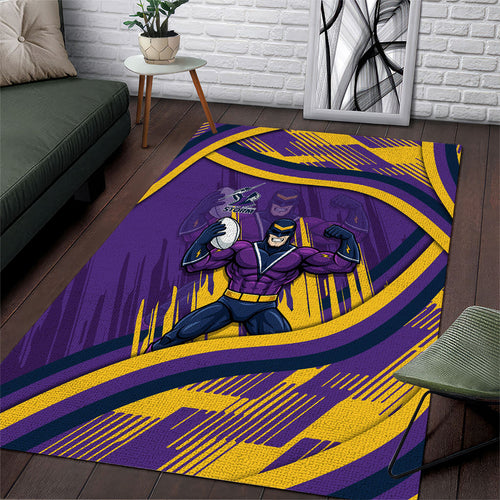 Melbourne Storm Rugby Mascot Area Rug Fierce Athlete Graphic in Sports Style