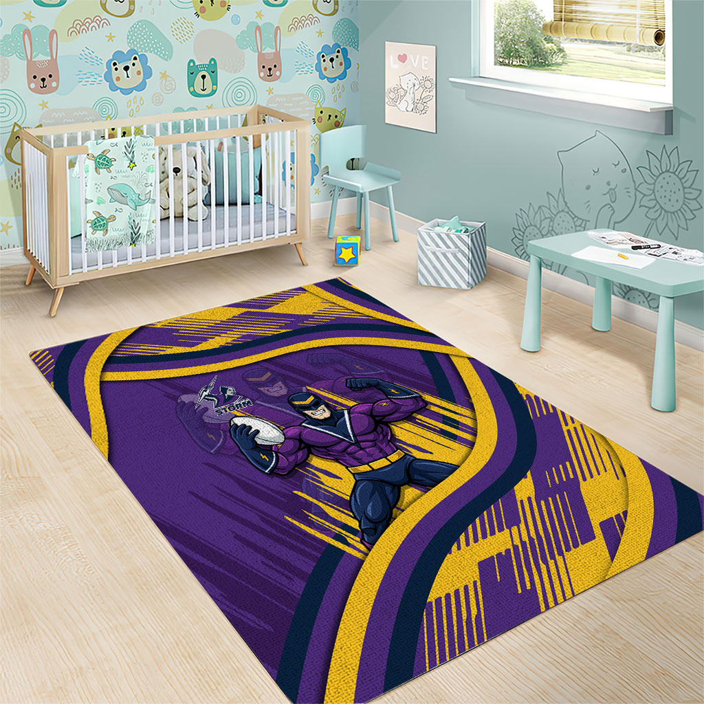 Melbourne Storm Rugby Mascot Area Rug Fierce Athlete Graphic in Sports Style