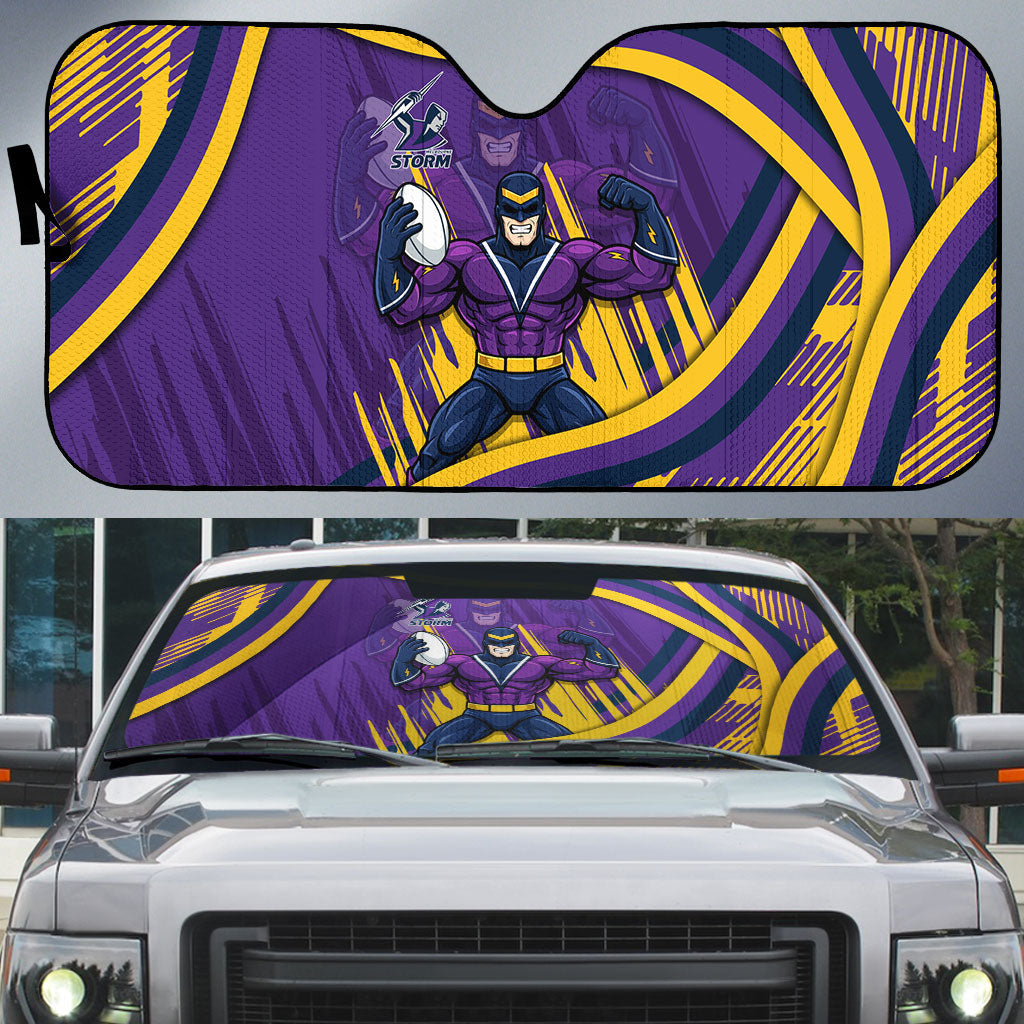 Melbourne Storm Rugby Mascot Auto Sun Shade Fierce Athlete Graphic in Sports Style