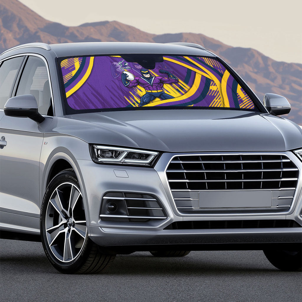 Melbourne Storm Rugby Mascot Auto Sun Shade Fierce Athlete Graphic in Sports Style