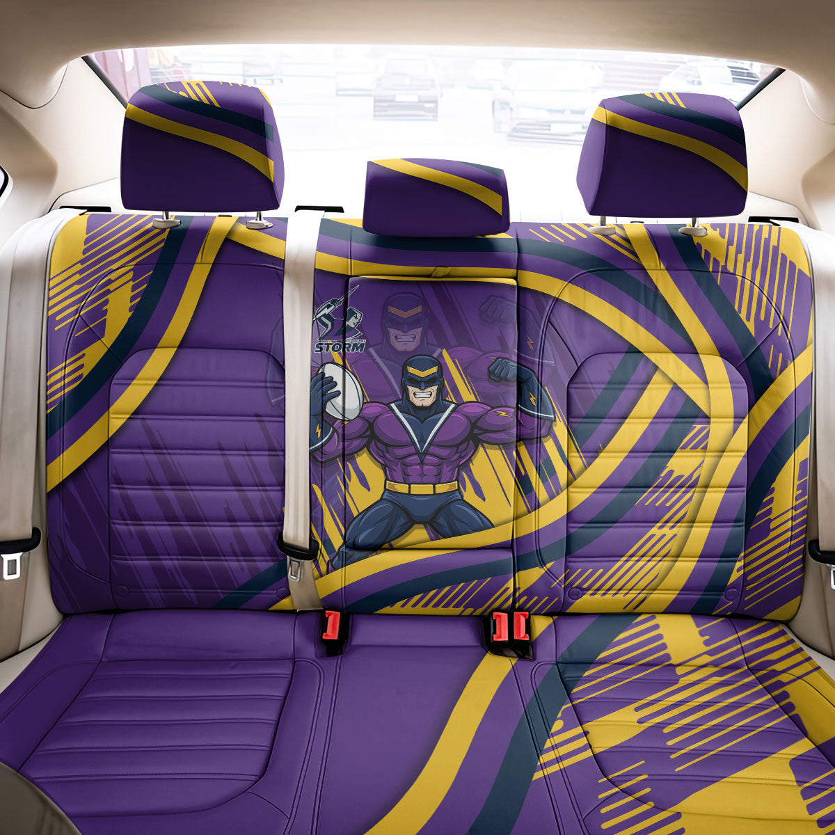Melbourne Storm Rugby Mascot Back Car Seat Cover Fierce Athlete Graphic in Sports Style