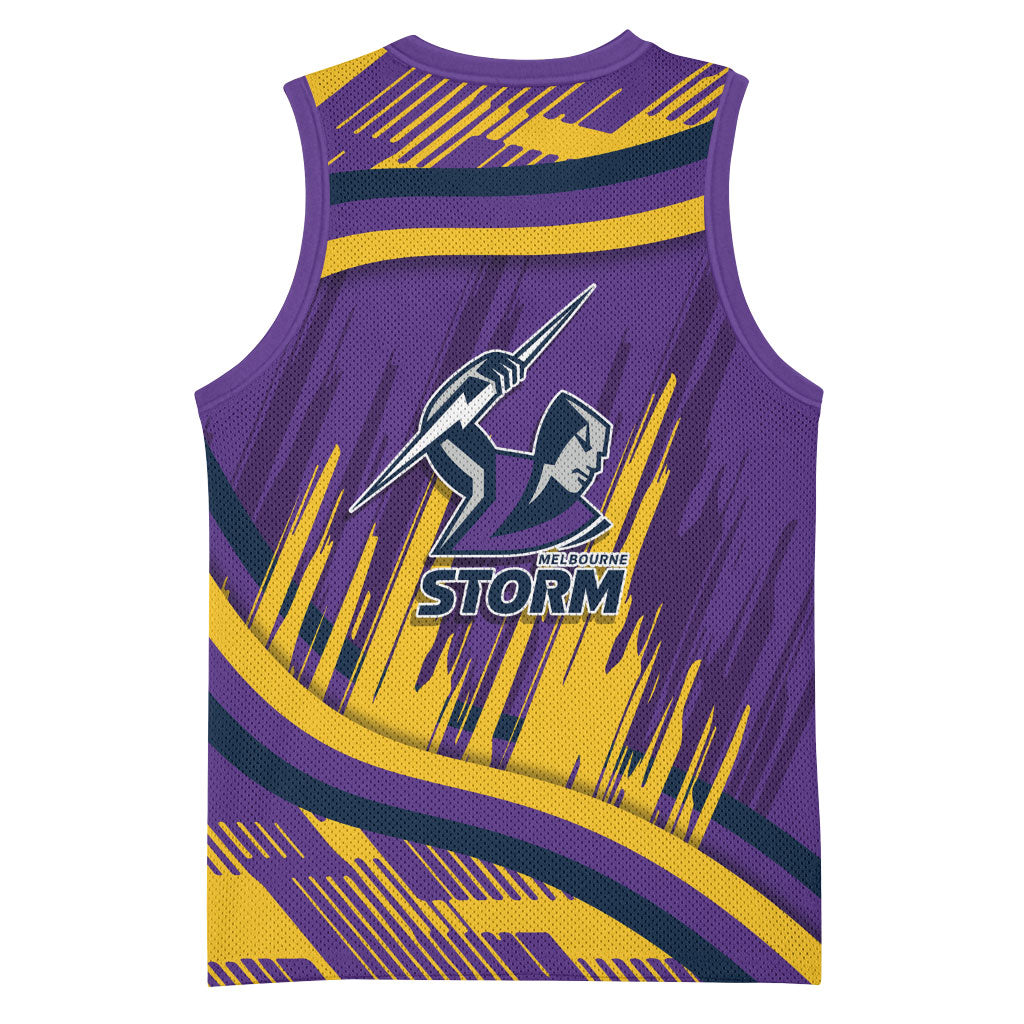 Melbourne Storm Rugby Mascot Basketball Jersey Fierce Athlete Graphic in Sports Style