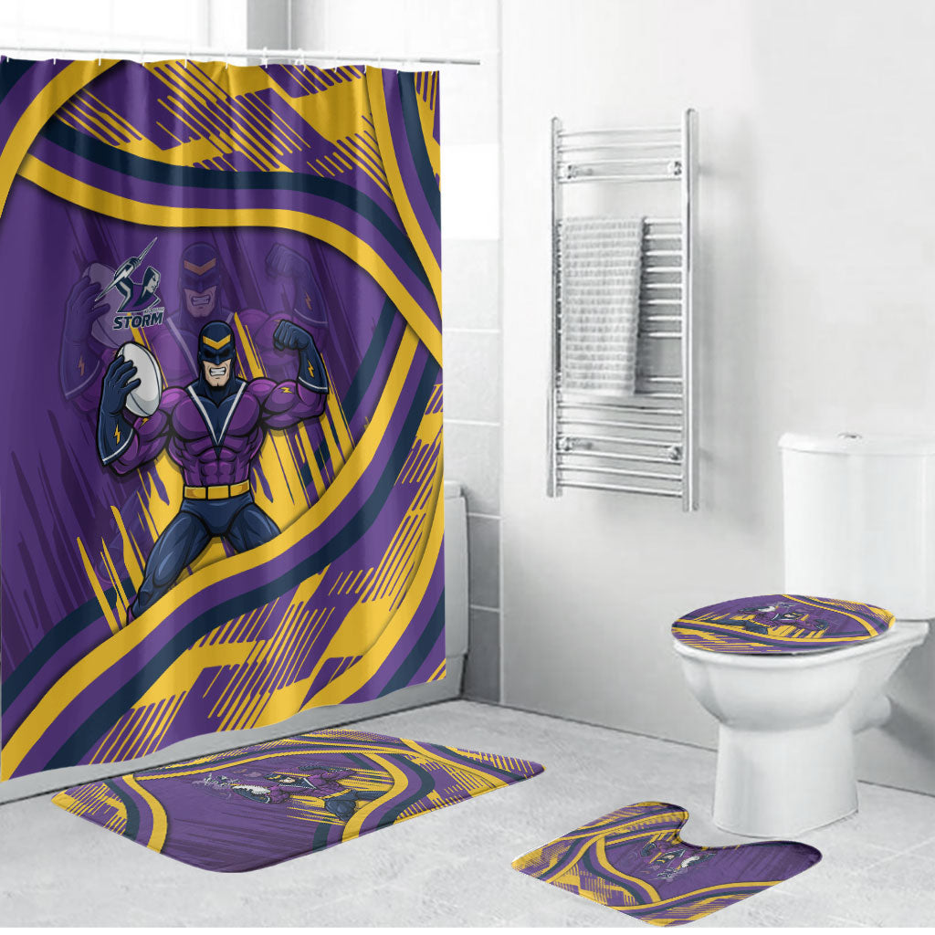 Melbourne Storm Rugby Mascot Bathroom Set Fierce Athlete Graphic in Sports Style