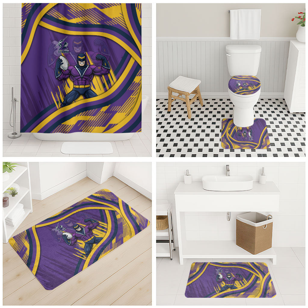 Melbourne Storm Rugby Mascot Bathroom Set Fierce Athlete Graphic in Sports Style