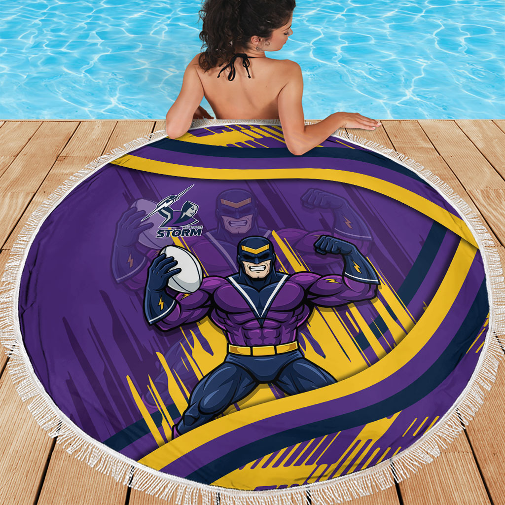 Melbourne Storm Rugby Mascot Beach Blanket Fierce Athlete Graphic in Sports Style