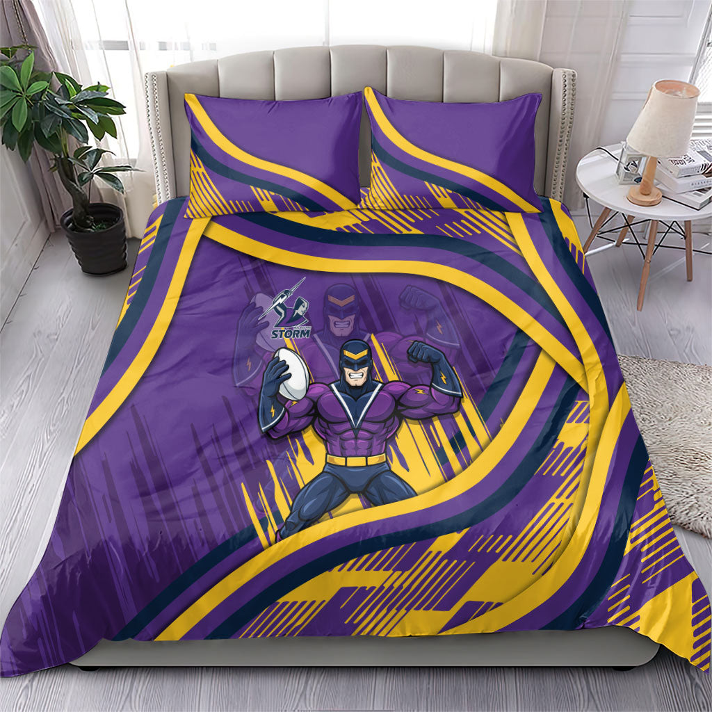 Melbourne Storm Rugby Mascot Bedding Set Fierce Athlete Graphic in Sports Style