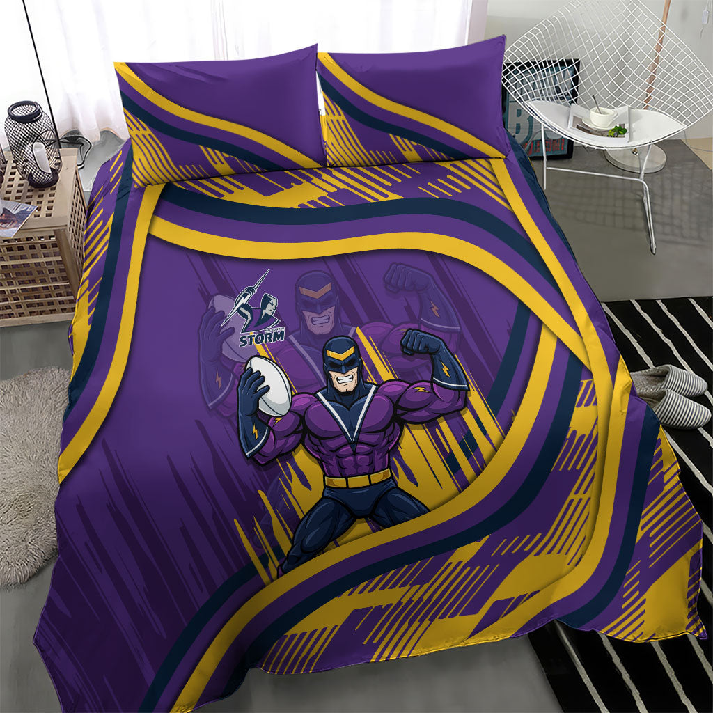 Melbourne Storm Rugby Mascot Bedding Set Fierce Athlete Graphic in Sports Style