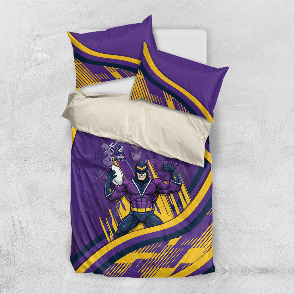 Melbourne Storm Rugby Mascot Bedding Set Fierce Athlete Graphic in Sports Style