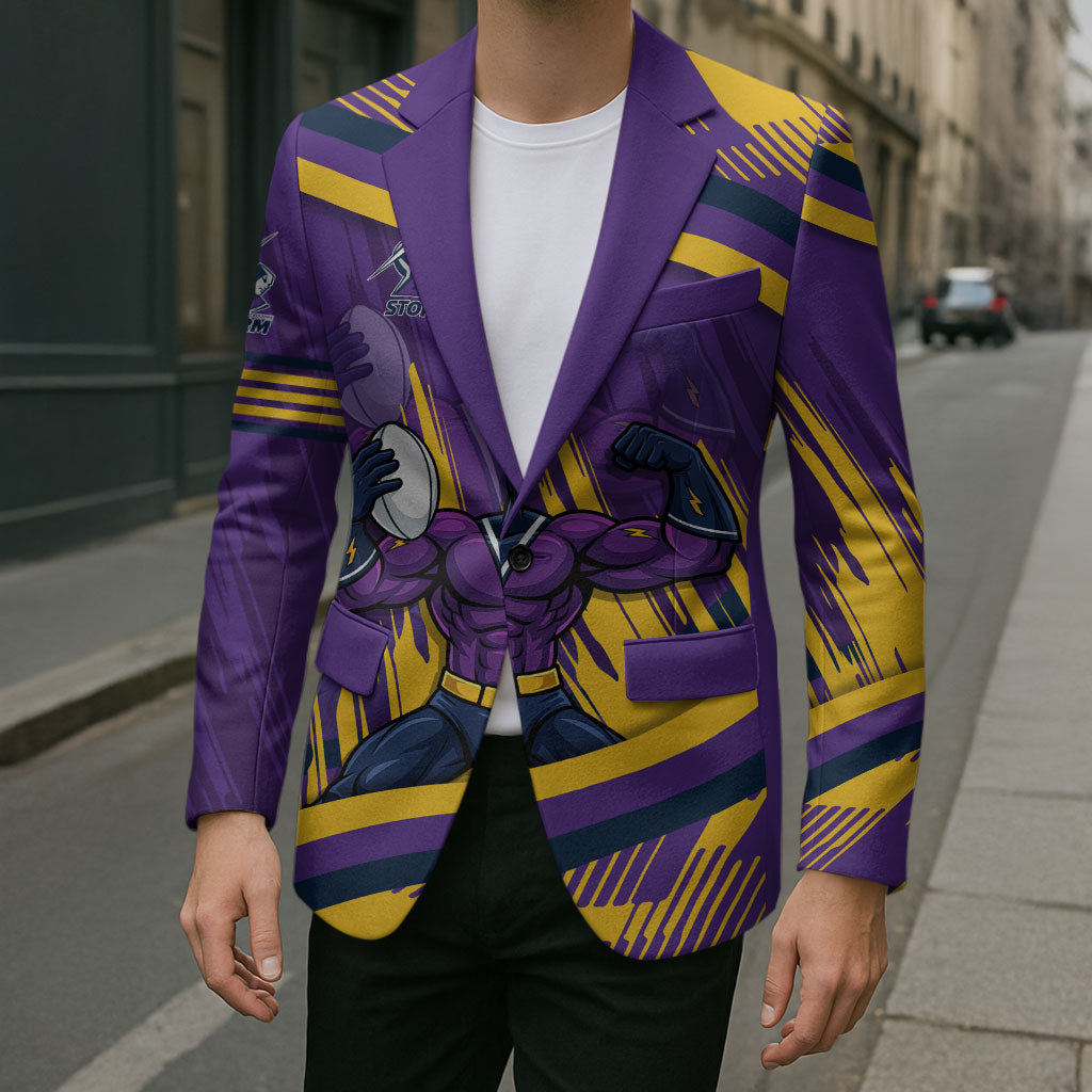 Melbourne Storm Rugby Mascot Blazer Fierce Athlete Graphic in Sports Style