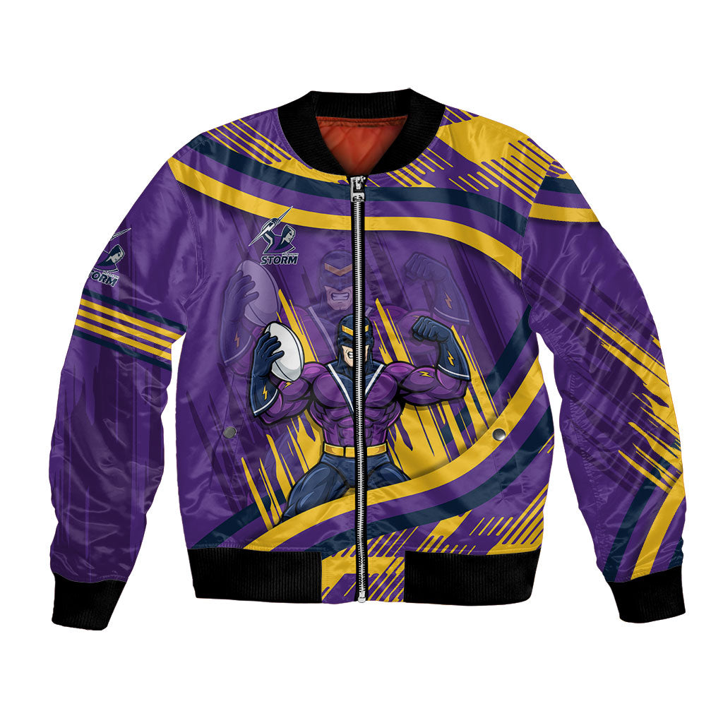 Melbourne Storm Rugby Mascot Bomber Jacket Fierce Athlete Graphic in Sports Style