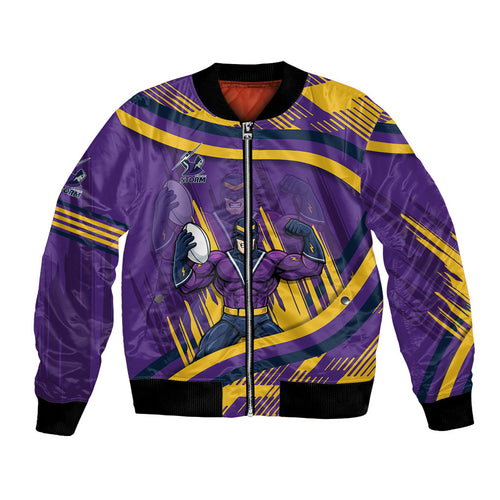 Melbourne Storm Rugby Mascot Bomber Jacket Fierce Athlete Graphic in Sports Style