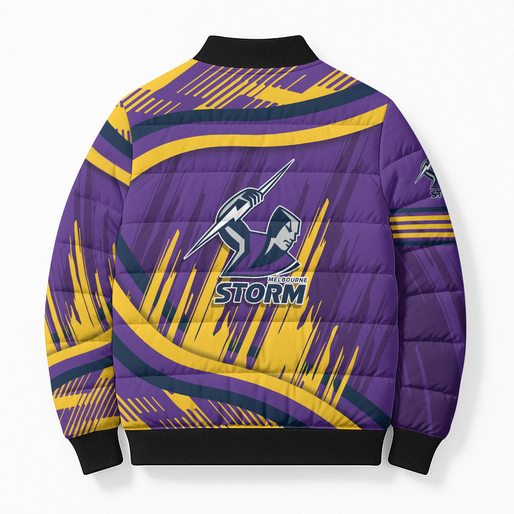 Melbourne Storm Rugby Mascot Bomber Puffer Jacket Fierce Athlete Graphic in Sports Style